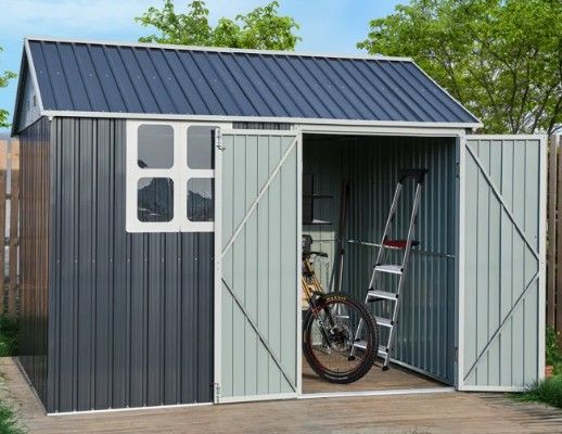 Photo 1 of 
Box 1 & 2 of 3**NOT exact stock photo, use for reference**Metal Garden Shed 10 x 12 Grey Window - Side Door
