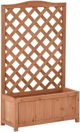 Photo 1 of (READ FULL POST) Outsunny 28 in. x 11 in. x 46 in. Brown Wood Raised Garden Bed with Trellis
