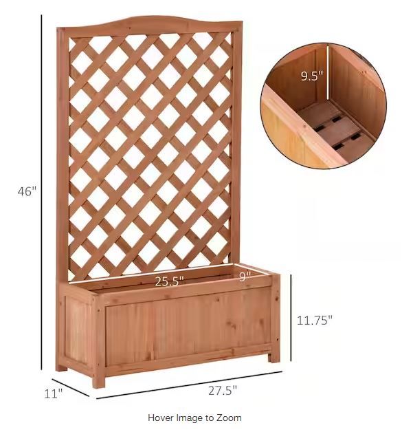 Photo 4 of (READ FULL POST) Outsunny 28 in. x 11 in. x 46 in. Brown Wood Raised Garden Bed with Trellis
