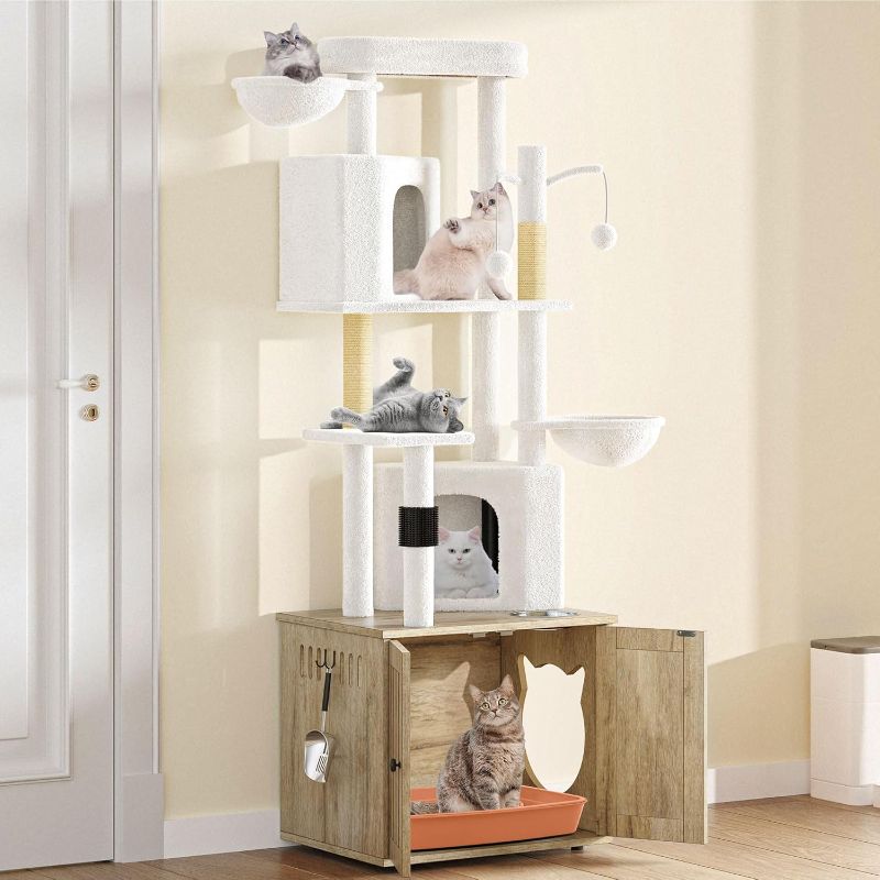 Photo 1 of 
Color is Different***YITAHOME Cat Tree with Litter Box Enclosure, All-in-1 Modern Cat Tower, 72” Tall Cat Tree with Scratching Posts, Perch, Caves, Basket, Washable Cushions, Grey
Color:Grey