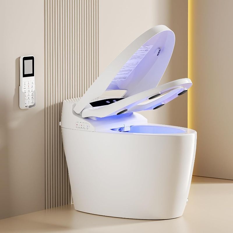 Photo 1 of 
Luxury Smart Toilet with Warm Water Sprayer and Dryer, Foot Sensor Operation, Heated Bidet Seat, Raised Tankless Toilet with LED Display
Color:L01 PRO