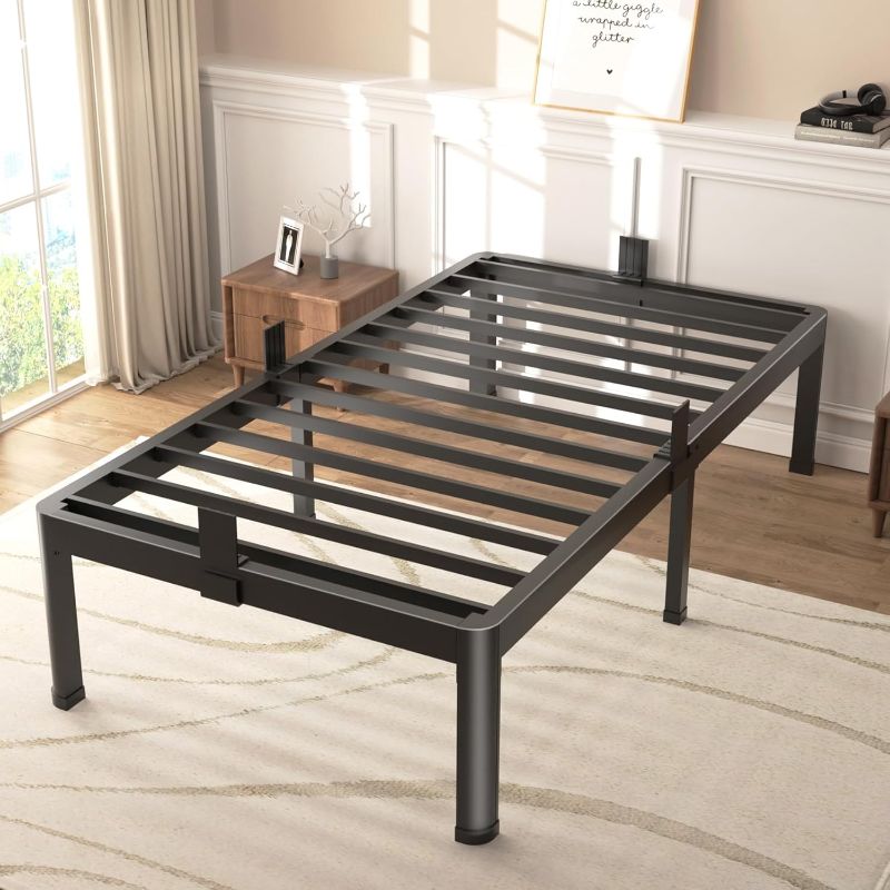 Photo 1 of (READ FULL POST) Twin Bed Frames with Round Corner Edge Legs, 14 Inch High 3500 lbs Heavy Duty Metal Platform Bed Frame Twin Size, No Box Spring Needed/Non-Slip/Steel Slat Support/Noise Free
