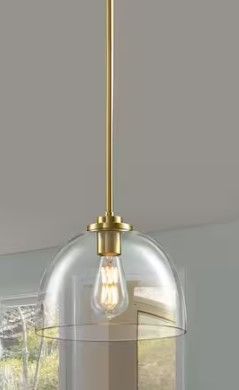 Photo 1 of 1-Light Gold Shaded Pendant Light with Transparent Glass Shade, Pendant Lighting Fixture for Kitchen Island