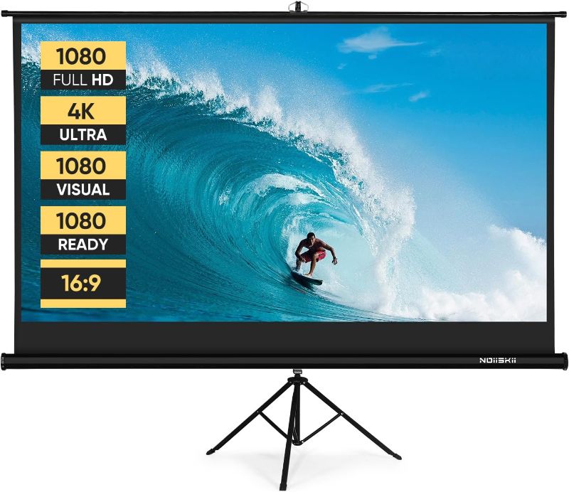 Photo 1 of 
Projector Screen with Tripod Stand,Noiiskii 100inch indoor outdoor Projection Screen 16:9,Portable 4K HD Premium Wrinkle-Free for Home Backyad Party or...