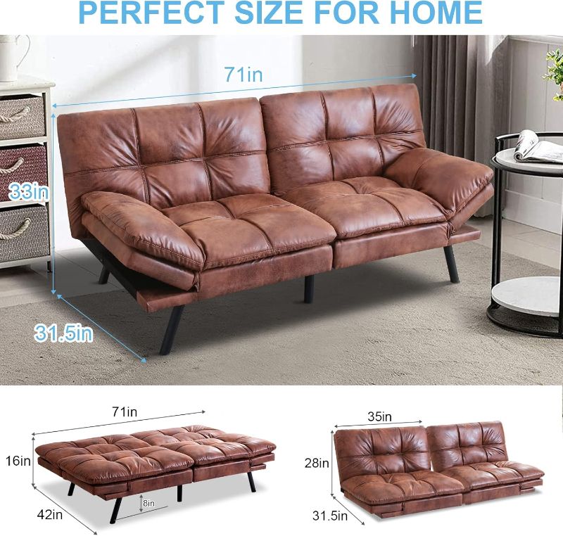 Photo 1 of 
Photo for Reference Only***
Opoiar Faux Leather, Memory Foam Futon Bed,Foldable Couch Sleeper,Compact, Modern Convertible Loveseat Sofa for Living Room,Apartment,Studio Sofabed, Brown-01
