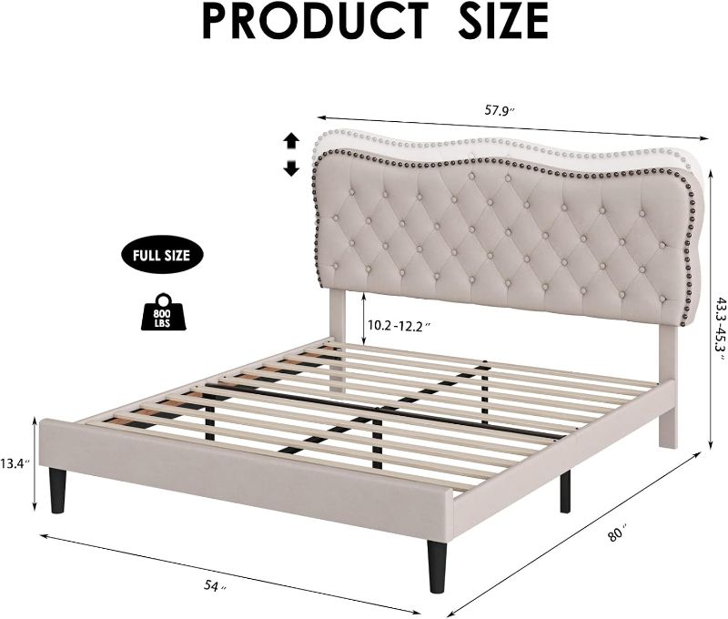 Photo 2 of 
Photo for Reference Only***HOSTACK Full Size Bed Frame, Linen Fabric Upholstered Platform with Adjustable Headboard, Diamond Tufted Mattress Foundation with Wood Slats, Easy Assembly,...
Size:Full
Color:Beige