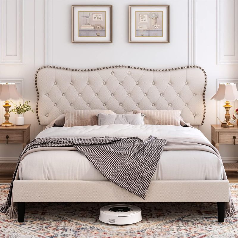 Photo 1 of 
Photo for Reference Only***HOSTACK Full Size Bed Frame, Linen Fabric Upholstered Platform with Adjustable Headboard, Diamond Tufted Mattress Foundation with Wood Slats, Easy Assembly,...
Size:Full
Color:Beige