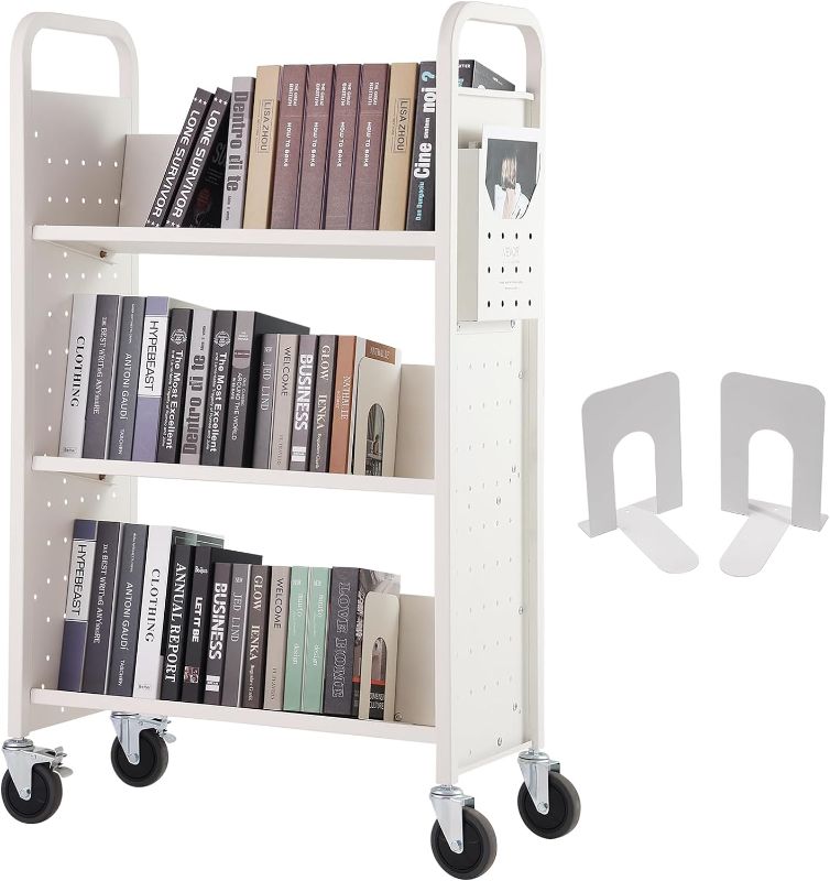 Photo 1 of 
VEVOR Book Cart, 330 lbs Library Cart, 31.1" x 15.2" x 49.2" Rolling Book Cart, Single Sided V-Shaped Sloped Shelves with 4-Inch Lockable Wheels...
Style:330lbs
Color:White