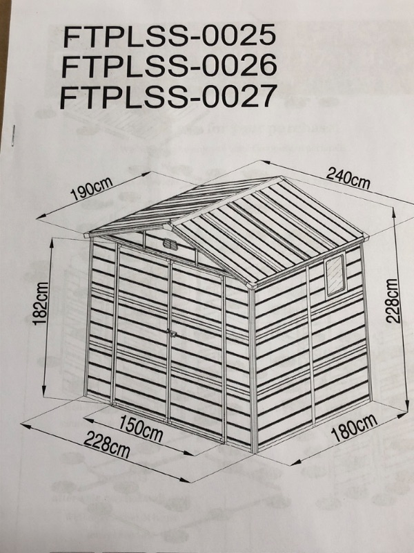 Photo 3 of ***PARTIAL SET - BOX 1 OF 3 ONLY - CANNOT BE FULLY ASSEMBLED - SEE PICTURES***
YITAHOME 7.87x6.2FT Resin Storage Unit sans Flooring, All-Weather Plastic Shed with Window, Vents and Secured Doors, Outdoor Plastic Tool Cabin for Poolside, Lawn, Backyard, Pa