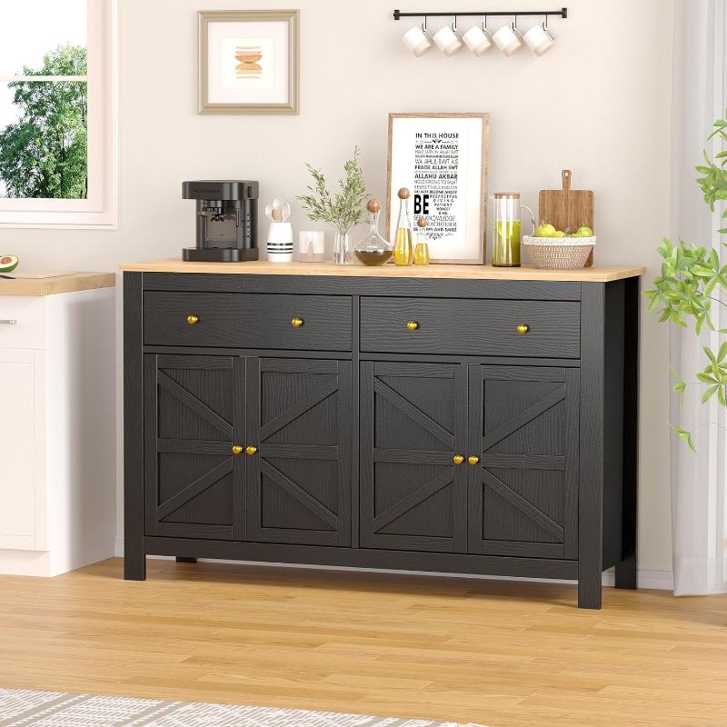 Photo 1 of 
Sideboard Buffet Cabinet With Storage, 55" Large Kitchen Storage Cabinet With 2 Drawers and 4 Doors, Modern Farmhouse Coffee Bar Cabinet, Barn Doors...
Color:Black
