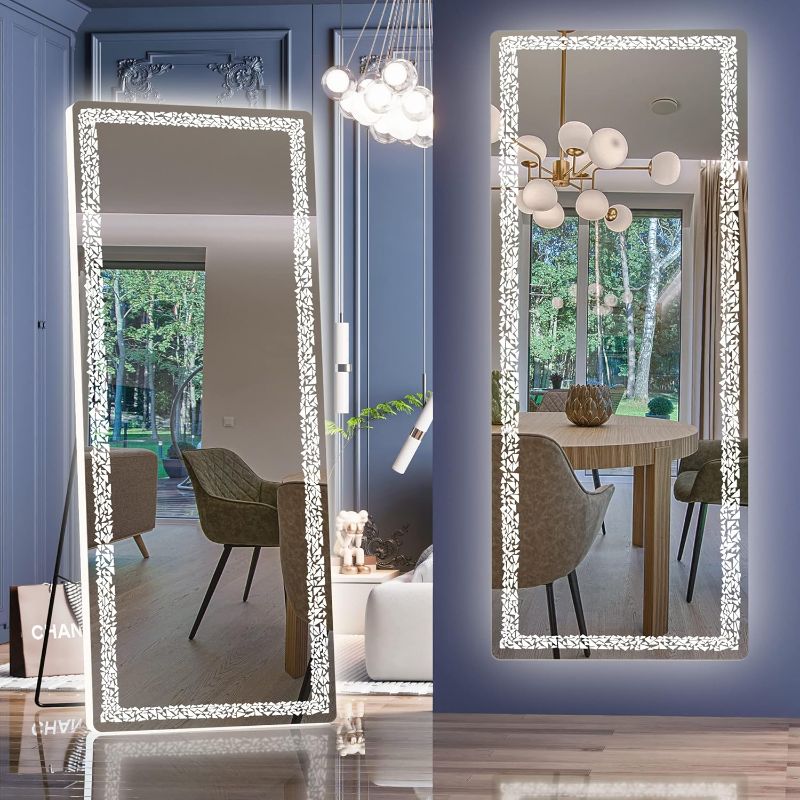 Photo 1 of 
Hasipu 62" x 23" Full Length Mirror with LED Lights, Full Body Mirror with Triangle Pattern Light, LED Free Standing Floor Mirror, Wall Mounted...