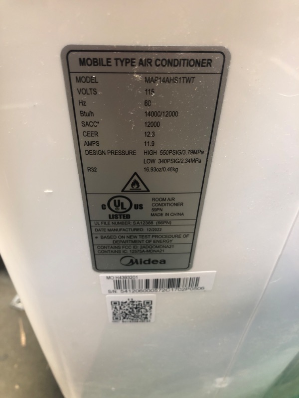 Photo 5 of **SEE NOTES** Midea Duo 14,000 BTU (12,000 BTU SACC) High Efficiency Inverter Quiet Portable Air Conditioner,with Heat up to 550 Sq. Ft.,white, Works with Alexa/Google Assistant, with Remote Control & Window Kit White 14,000 BTU with Heat