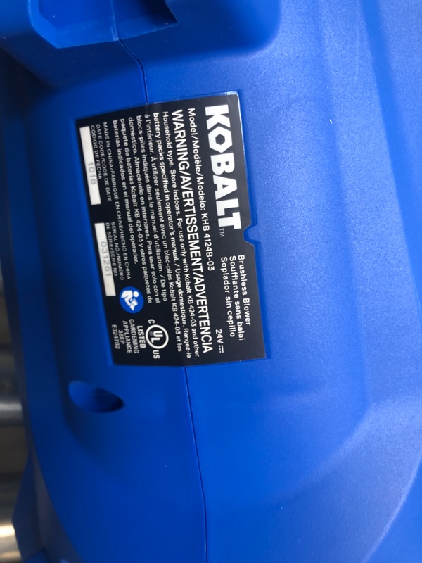 Photo 4 of ***SEE NOTES*** 
Kobalt 24-volt 500-CFM 120-MPH Battery Handheld Leaf Blower 4 Ah 