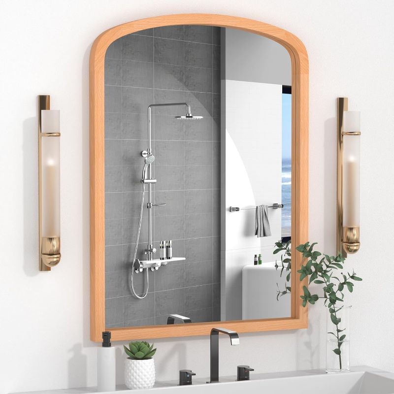 Photo 1 of 40"x30" Bathroom Mirror with Natural Wood Frame for Wall, Large Rectangle Vanity Mirror Rustic Farmhouse Decor Mirror, Anti-Rust Explosion-Proof, Hangs Horizontally or Vertically, Solid