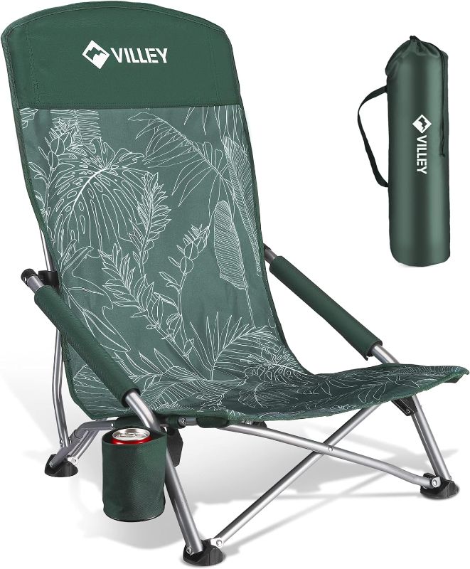 Photo 1 of ***USED - LIKELY MISSING PARTS - UNABLE TO VERIFY FUNCTIONALITY***
Pack of 2 VILLEY Low Beach Chair, High Back Folding Beach Chair for Adults, Lightweight and Portable for Outdoor, Beach, Camping, Lawn, Music Festival, with Cup Holder and Carry Bag-Vintag