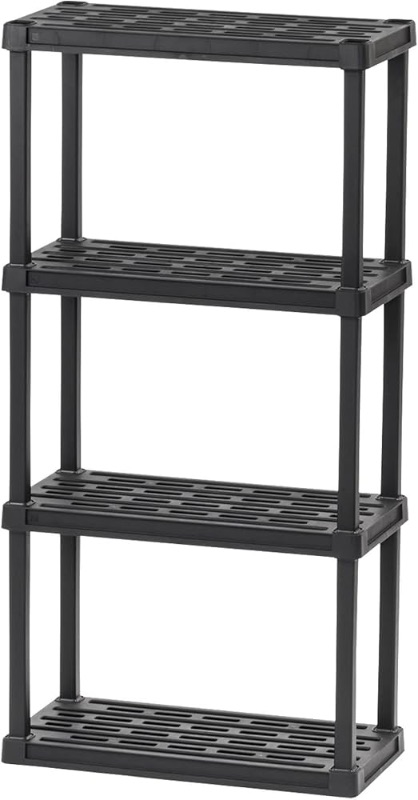 Photo 1 of (READ CLERK COMMENTS) IRIS USA 4-Tier Heavy Duty Plastic Shelving Unit, 48" Tall - 40lbs per Shelf, Modular Garage Rack Storage Organizer for Home, Basement, Laundry & Utility Room, 12"D x 24"W x 48"H - Black