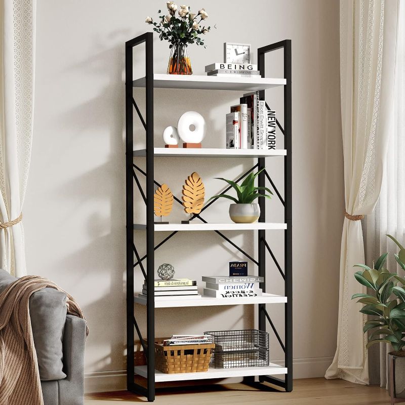 Photo 1 of *DIFFERNT FROM STOCK PHOTO* YITAHOME 5 Tiers Bookshelf, Classically Modern White Bookshelf, Book Rack, Storage Rack Shelves in Living Room/Home/Office, Books Holder Organizer for Books/Movies, White
