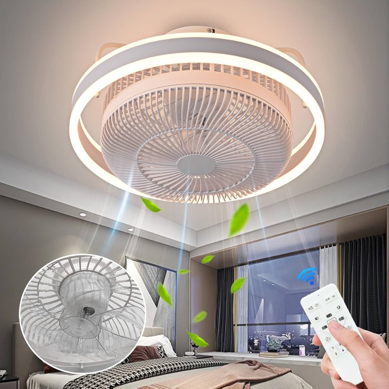 Photo 1 of AHAWILLCeiling Fan 360° Rotating Oscillating Ceiling Fans with Lights,Modern Led Dimmable Mute Ceiling Fans with Remote Control for Bedroom and etc.(6 Gears,White)