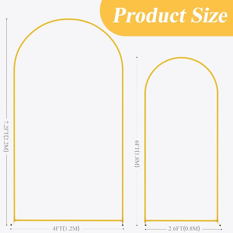 Photo 3 of (READ FULL POST) Metal Arch Backdrop Stand Gold Wedding Arch Stand Set of 2 (7.2FT/6FT) Square Arched Frame for Birthday Party Graduation Ceremony Decoration