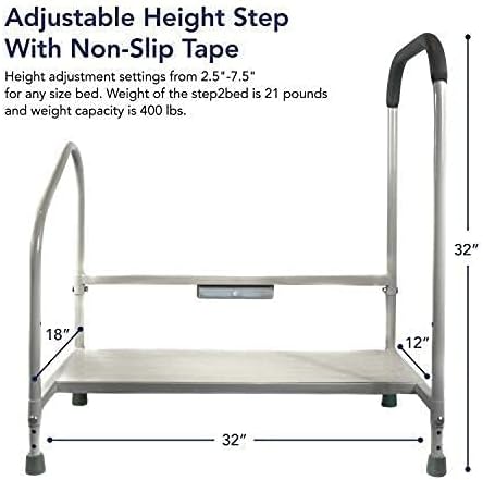 Photo 3 of (READ FULL POST) Step2Bed Bed Rails For Elderly with Adjustable Height Bed Step Stool & LED Light for Fall Prevention - Portable Medical Step Stool comes with Handicap Grab Bars making it easy to get in and out of bed Bed Rails 2