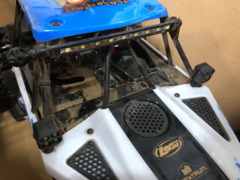 Photo 3 of ***USED - DAMAGED - MISSING PARTS - SEE COMMENTS***
Losi 1/10 Lasernut U4 4 Wheel Drive Brushless RTR Battery and Charger not included with Smart ESC Blue LOS03028T1