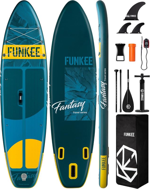 Photo 1 of (READ FULL POST) FUNKEE 11’×34"×6" Extra Wide Inflatable Stand Up Paddle Board, Sup Board with Removable Fins, Backpack, Floating Paddle, Safety Leash, Floating...
