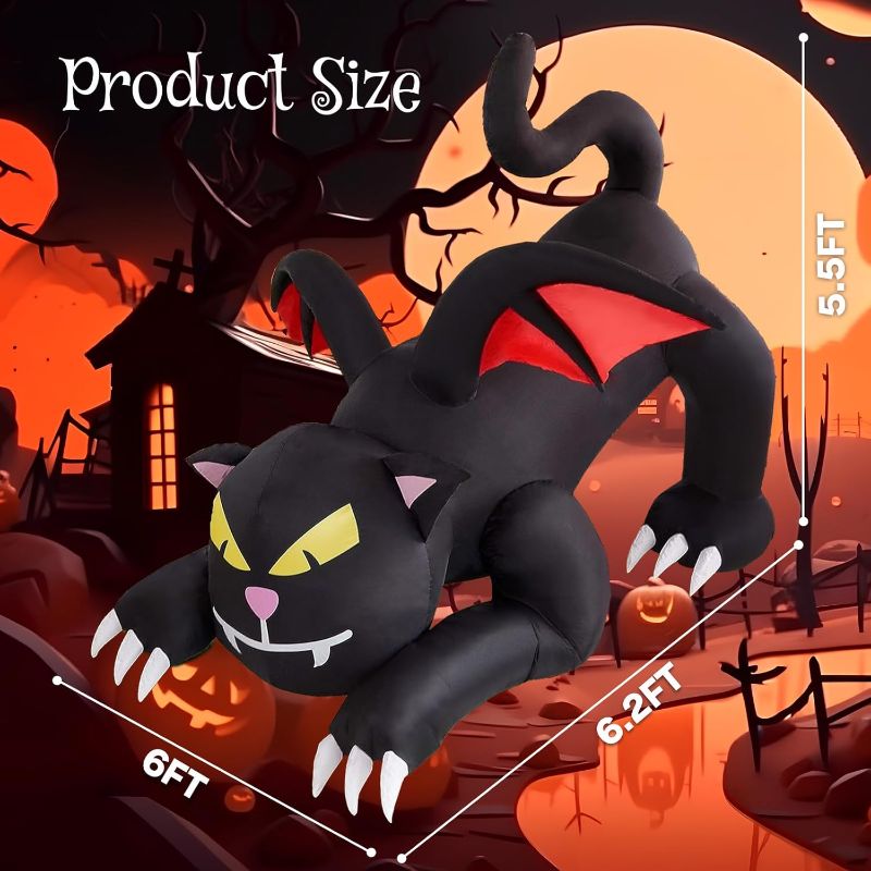 Photo 1 of ***NO POWER CABE ATTATCHMENT***UNABLE TO TEST FUNCTION***Twinkle Star 6ft Halloween Decorations Inflatable Outdoor Lighted Black Cat with Wings, Animated Halloween Blow Up Yard Prop, Giant Lawn Decorations for Home Yard Lawn Garden Party Decor