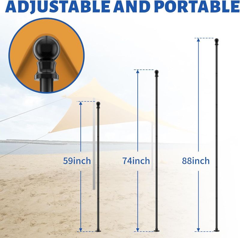 Photo 4 of (READ FULL POST) Tent Poles Replacement 2 Pack - 1” Heavy Duty Alloy Steel Beach Tent Poles - 59-88 Inch Adjustable Extra Poles for a Tent to Increase Stability and Shaded Space (Not Include Tent)