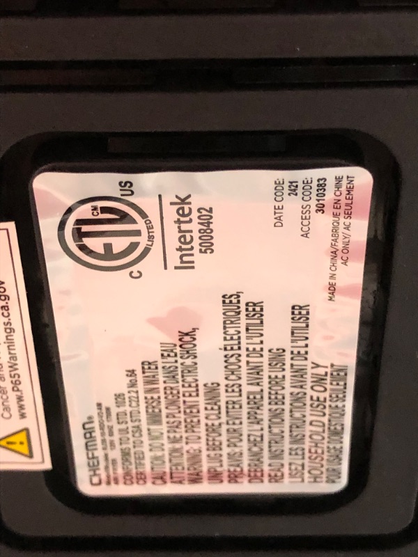 Photo 5 of ***USED - GIVES OFF ERROR - SEE PICTURES***
CHEFMAN Multifunctional Digital Air Fryer+ Rotisserie, Dehydrator, Convection Oven, 17 Touch Screen Presets Fry, Roast, Dehydrate, Bake, XL 10L Family Size, Auto Shutoff, Large Easy-View Window, Black