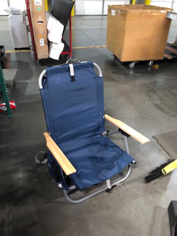 Photo 4 of ***DAMAGED - FRAME BROKEN - SEE PICTURES***
Sport-Brella SunSoul Folding Light-Weight Backpack Beach Chair,Cup Holders|Arm Rest|Foldable, Aluminum, Navy