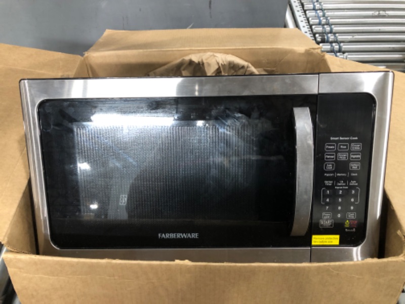 Photo 3 of **MISSING PARTS**Farberware Countertop Microwave 1100 Watts, 1.2 cu ft - Smart Sensor Microwave Oven With LED Lighting and Child Lock - Perfect for Apartments and Dorms - Easy Clean Black Interior, Stainless Steel 1.2 Cu. Ft. Stainless Sensor