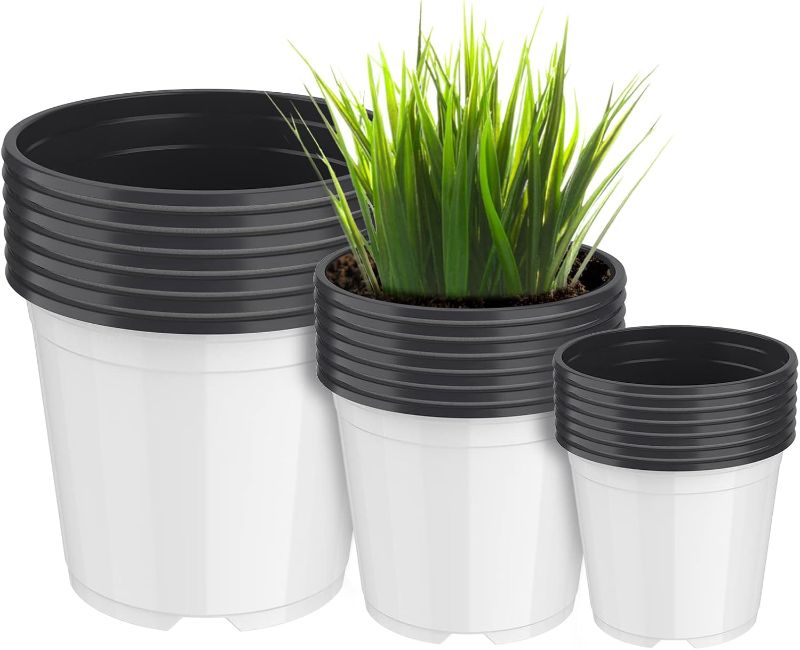 Photo 1 of 4 5 6 Inch Nursery Pots, 21 Packs Plastic Pots with Drainage Hole, Plant Containers for Seedlings, Succulents, Transplanting (4 5 6 Inch, White-Round)
