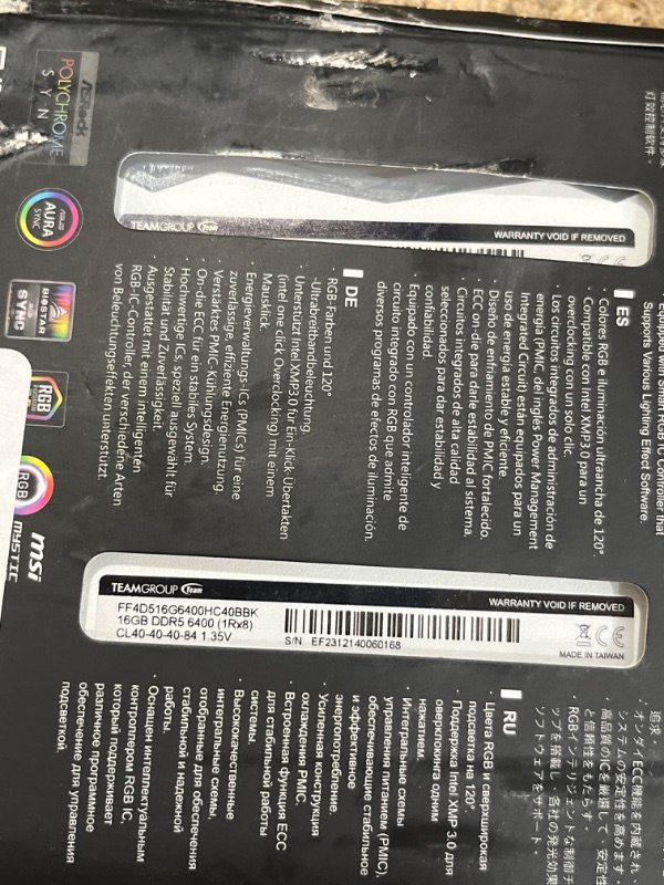 Photo 2 of **NONREFUNDABLE**FOR PARTS OR REPAIR**SEE NOTES**
Team Group DELTA RGB DDR5. Component for: PC/Server Internal Memory: 32 GB Memory Layout (modules X Size): 2 X 16 GB Internal Memory Type: DDR5 Memory
