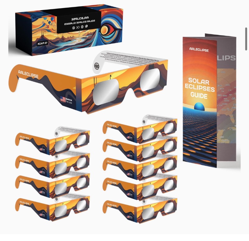 Photo 1 of 10 Pack Paper Solar Eclipse Glasses, Approved 2024, CE and ISO Certified Safe Shades for Direct Sun Viewing+ Solar Eclipse Guide