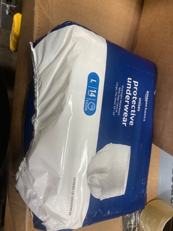 Photo 1 of Amazon Basics Incontinence Underwear for Men and Women, Overnight Absorbency, Large, 14 Count, White (Previously Solimo) Large (14 Count)