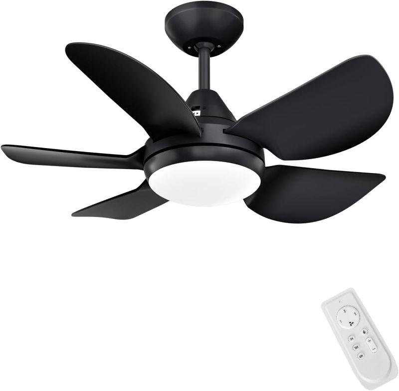 Photo 1 of (READ FULL POST) CJOY Small Ceiling Fan with Light, 30 inch Black Ceiling Fans with Lights and Remote, Bedroom Ceiling Fans with Lights Dimmable, 5 ABS Reversible Blades Fan Light for Kid Room