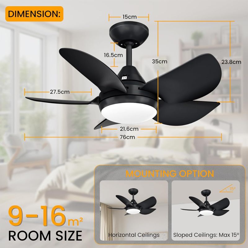 Photo 3 of (READ FULL POST) CJOY Small Ceiling Fan with Light, 30 inch Black Ceiling Fans with Lights and Remote, Bedroom Ceiling Fans with Lights Dimmable, 5 ABS Reversible Blades Fan Light for Kid Room