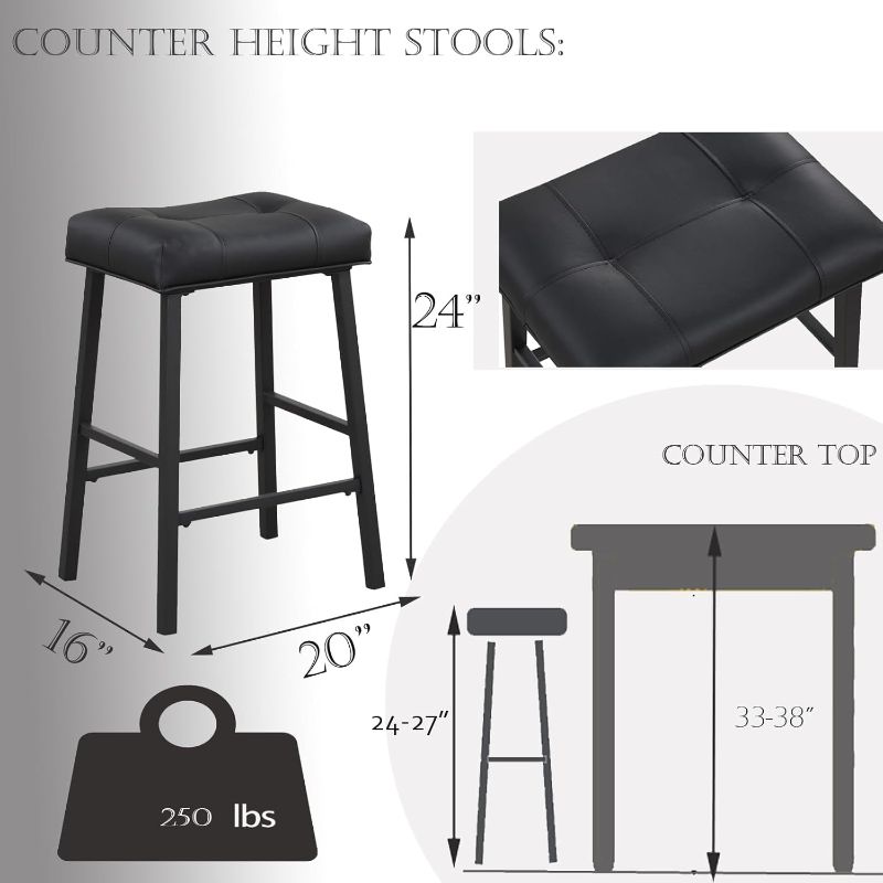 Photo 4 of (READ FULL POST) Black Bar Stools Set of 2, 24 Inch Kitchen Counter Height Saddle Bar Stools with Upholstered Seat Padding, Breakfast Stools for Kitchen Counter, Bar, Dining Room, Black Metal,KR302PBK Black Bar stools-2Pcs