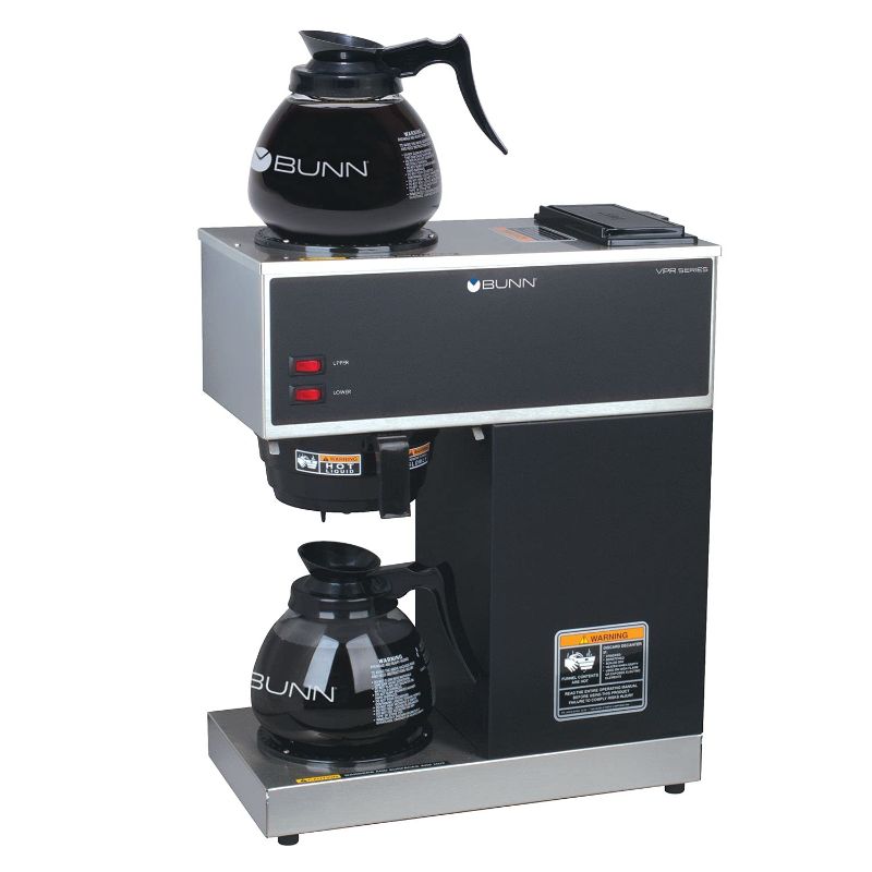 Photo 1 of ***USED - DAMAGED - UNTESTED - SEE COMMENTS***
 BUNN 33200.0015 VPR-2GD 12-Cup Pourover Commercial Coffee Brewer with Upper and Lower Warmers and Two Glass Decanters, Black, Stainless, Standard