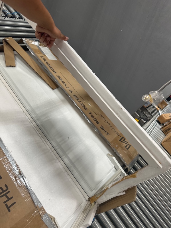 Photo 1 of *FRAME DAMAGE** NeuType 43"x18" Over The Door Full Length Mirror, Door Wall Mirror, Wall Mount Over The Door Hanging Mirror with 2 Metal Hangers for Wall Bedroom, Bathroom, Living Room, Home Decoration (White)