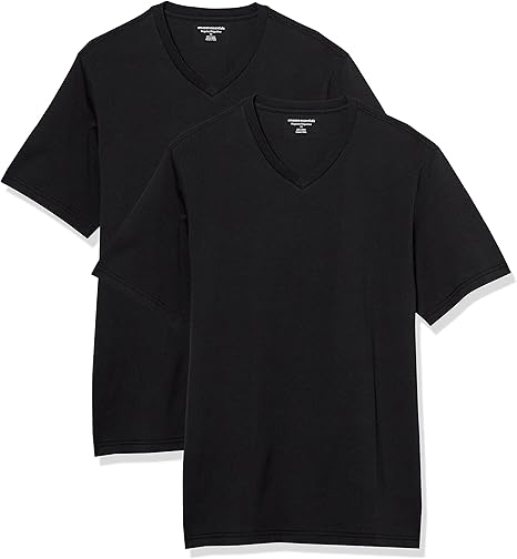 Photo 1 of Amazon Essentials Men's T-Shirt Regular-Fit Short-Sleeve V-Neck (Available in Big & Tall), Pack of 2 5xl