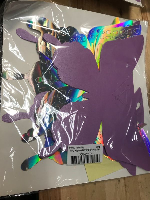 Photo 1 of 14Pcs 3D Butterfly Decorations, 2 Layer Giant Paper Butterfly Stickers Butterfly Wall Decor Set Butterflies Birthday Wall Stickers, for Crafts, Cake Decorating, Room Decor Baby Shower Silver Purple