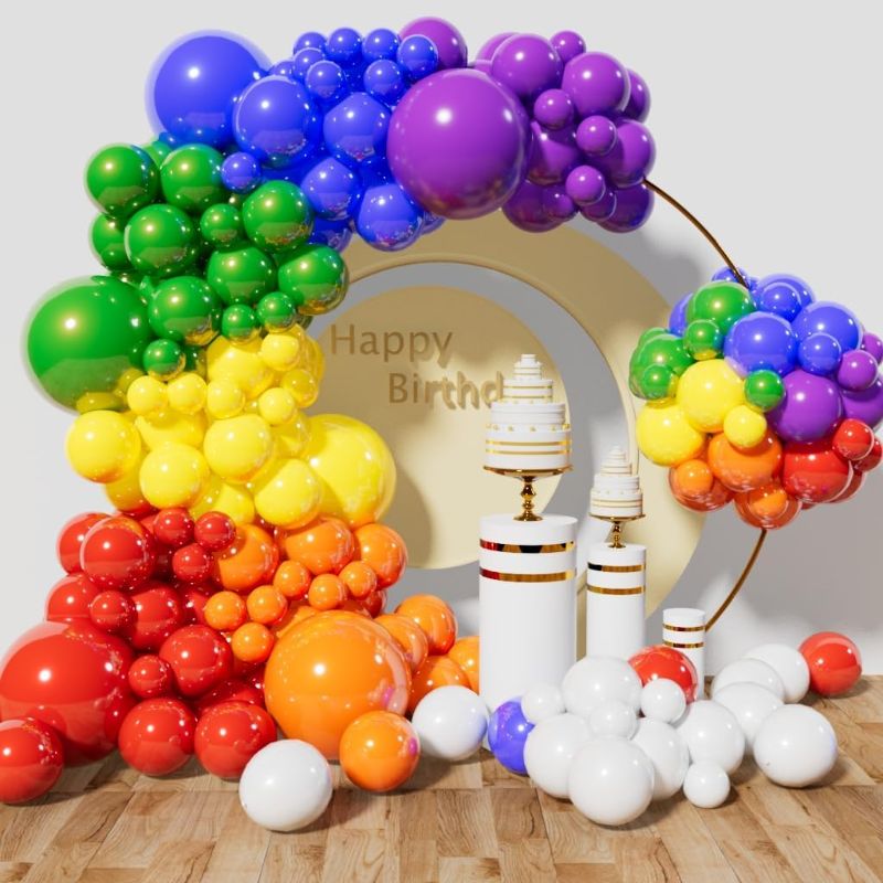 Photo 1 of  Rainbow Balloons Arch Kit 137 Pcs Rainbow Balloons Garland For Kids Party Decoration Birthday Supplies Colorful