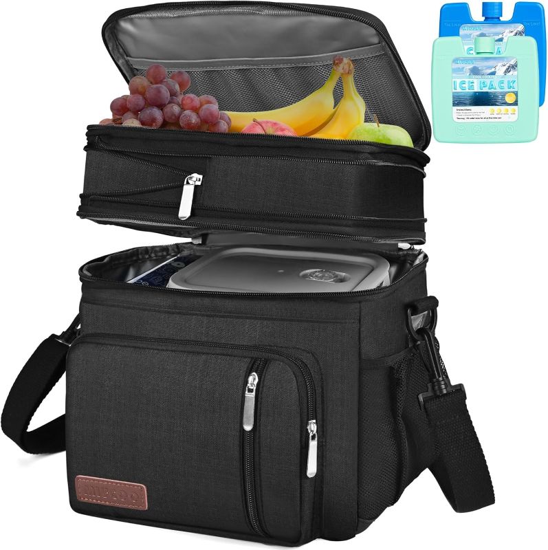 Photo 1 of *****STOCK IMAGE FOR SAMPLE*****SEE NOTES***
MIYCOO Lunch Bag & Lunch Box for Men Women Double Deck - Leakproof Insulated Soft Large Adult Lunch Cooler Bag for Work (Black,15L)
