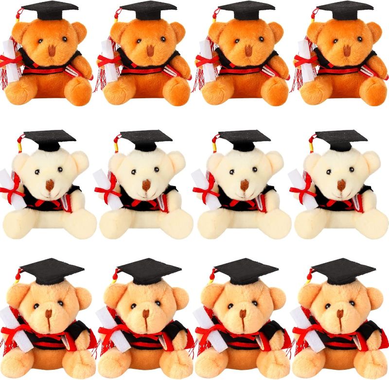 Photo 1 of 12 Pieces Graduation Bears Class of 2024 Mini Grad Bear Stuffed Animal 3.54 Inches Plush Bear in Cap Preschool Graduation Gifts Tiny Bear Keychain DIY Graduation Party Favors(Black Cap)
