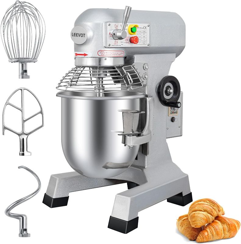 Photo 1 of 10Qt Commercial Food Mixer with Timing Function,500W Commercial mixer 3-Speed Adjustable Heavy Duty, Electric Stand Food Mixer with Stainless Steel Bowl for Bakery Pizzeria. (Standard