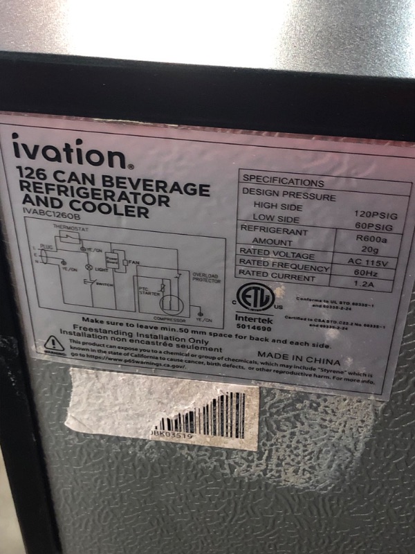 Photo 6 of ***MAJOR DAMAGE - UNTESTED - SEE COMMENTS***
Ivation 126 Can Beverage Refrigerator | Freestanding Ultra Cool Mini Drink Fridge | Beer, Cocktails, Soda, Juice Cooler for Home & Office | Reversible Glass Door & Adjustable Shelving - Black
