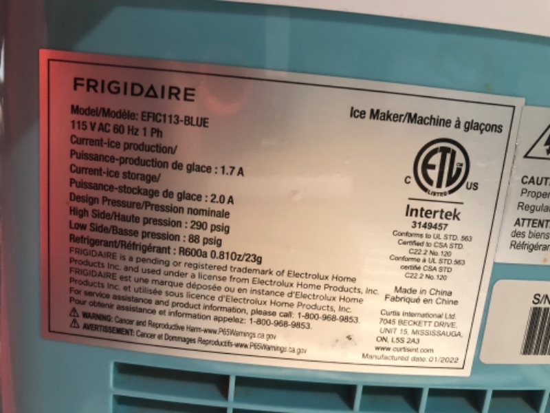 Photo 5 of ***USED - DIRTY - POWERS ON - UNABLE TO TEST FURTHER - SEE PICTURES***
Frigidaire EFIC108-BLUE Counter-top Portable, Compact Ice Maker, Blue, 26 lb per Day