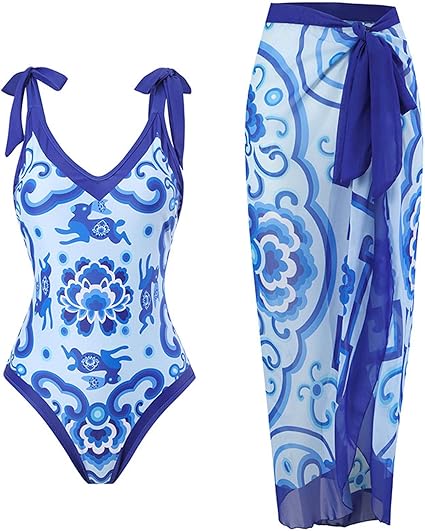 Photo 1 of 2 PCS SWIMSUIT, SUIT AND WRAM BLUE AND WHITE 