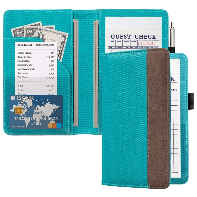 Photo 1 of ACdream Server Books for Waitress, Guest Book Note Pad, Cute Pocket Leather Money Organizer Wallet, Cash Check Bill Receipt Holder Presenter, Waiter Accessories Fit Server Apron, Sky Blue